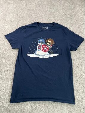 Marvel Captain America Winter Soldier Snowman Christmas T Shirt Navy Blue M